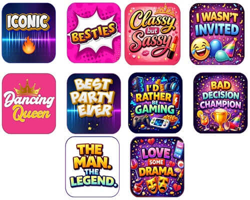 Ultimate Party Set photo booth props featuring colorful sayings and designs for a fun celebration.