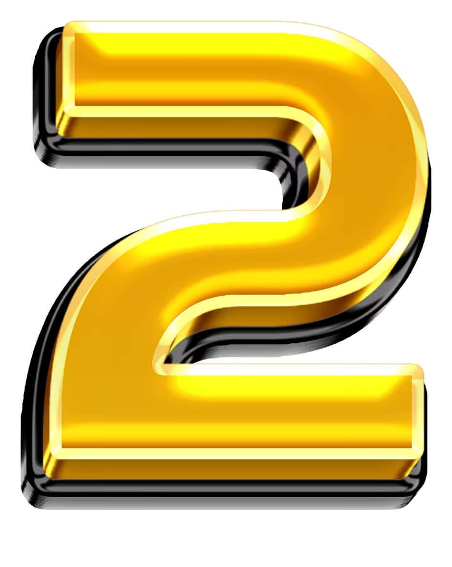 Bright gold Number 2 photo booth prop, 15" long, perfect for fun and amazing photo opportunities.