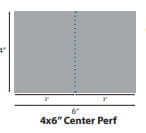 Diagram showing 4x6 inch photo layout with center perforation for creating two 4x3 inch photos.