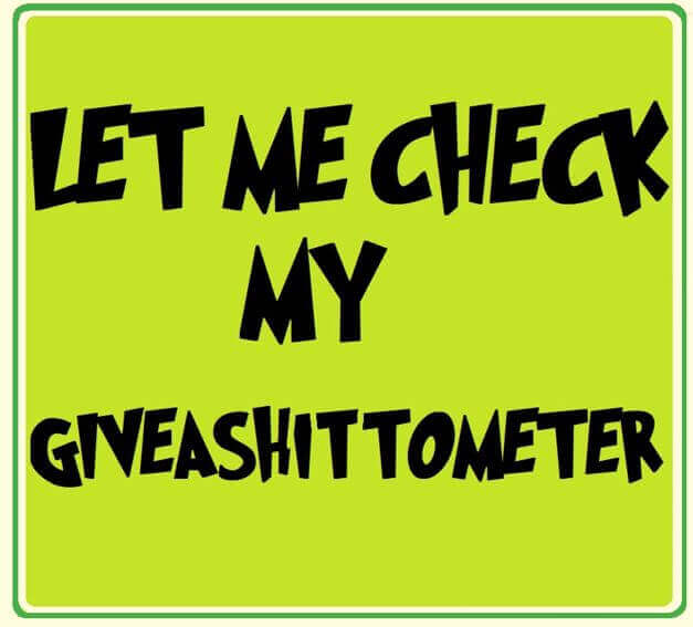 Colorful sign saying 'Let Me Check My Giveashittometer' for fun party decoration.