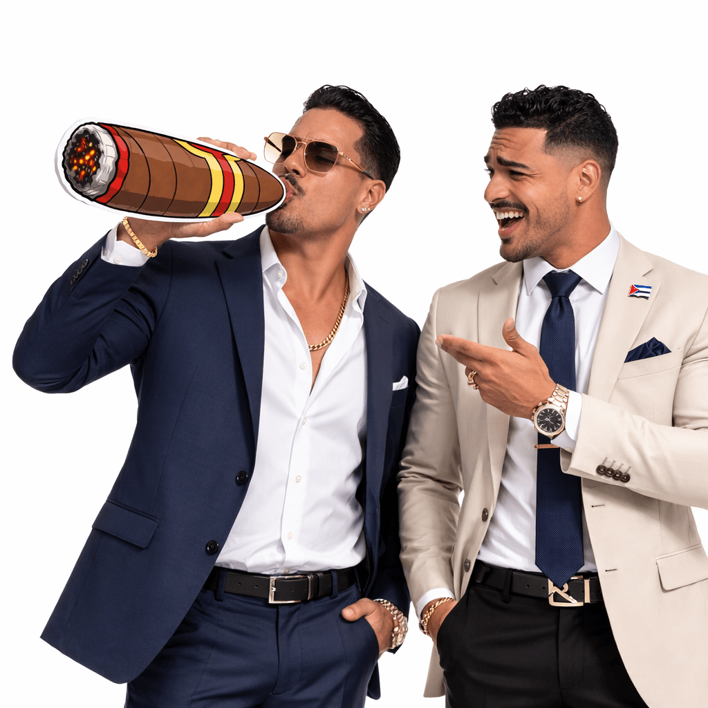 Cigar (Double sided) Individual Prop used in a fun photo booth setting with stylish men.