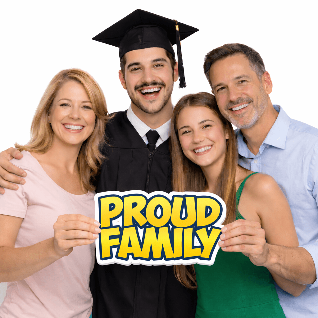 Proud Family Graduation Individual Prop used in a photo booth by a happy family celebrating graduation.