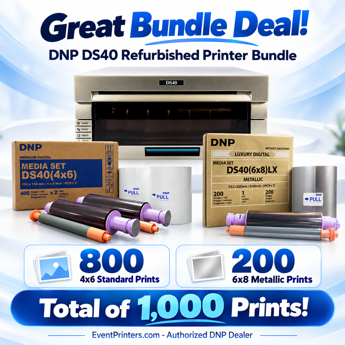 DNP DS40 Printer Bundle Deal with DS40 media print kit - authorized DNP Dealer