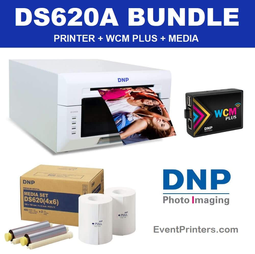 DNP DS620A Wireless Photo Booth Printer with WCM Plus and box of 4x6 media.