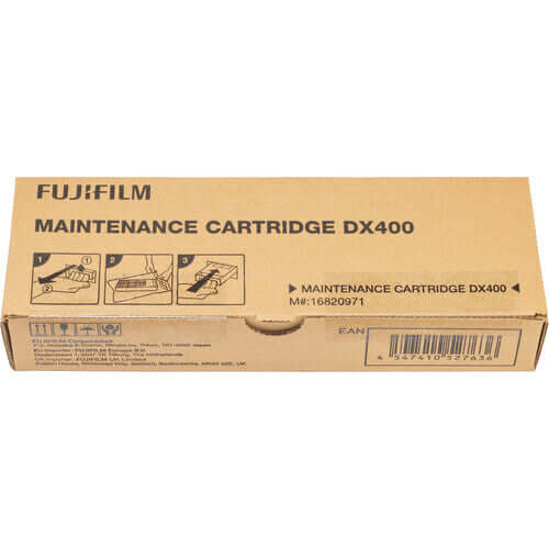 Fujifilm DX400W Maintenance Tank (Waste Ink Box) – Genuine 16820971, maintenance cartridge packaging.