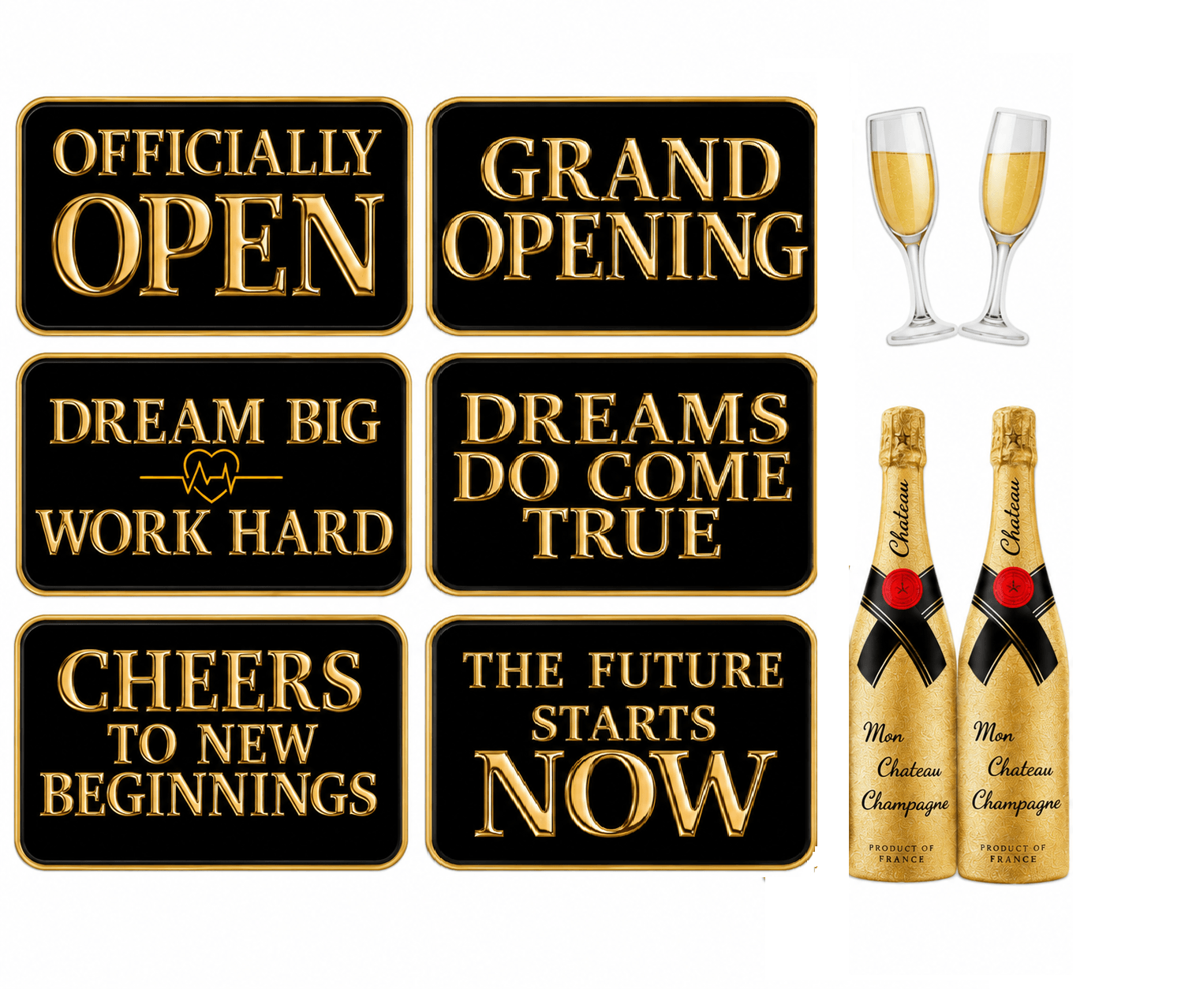 Grand Opening Oversized Set -5 Pieces featuring photo booth props and champagne for celebratory events.