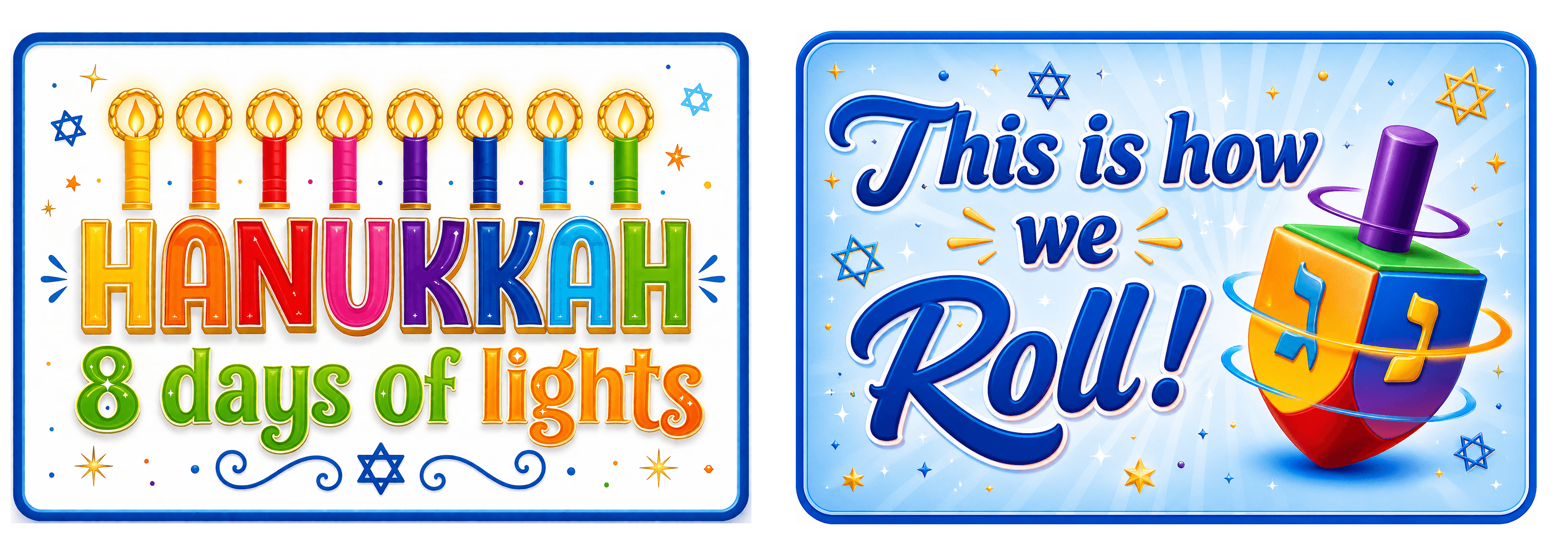 Hanukkah - Photo Booth Sign Props . Set of5 - Double Sided with colorful designs for holiday celebrations.