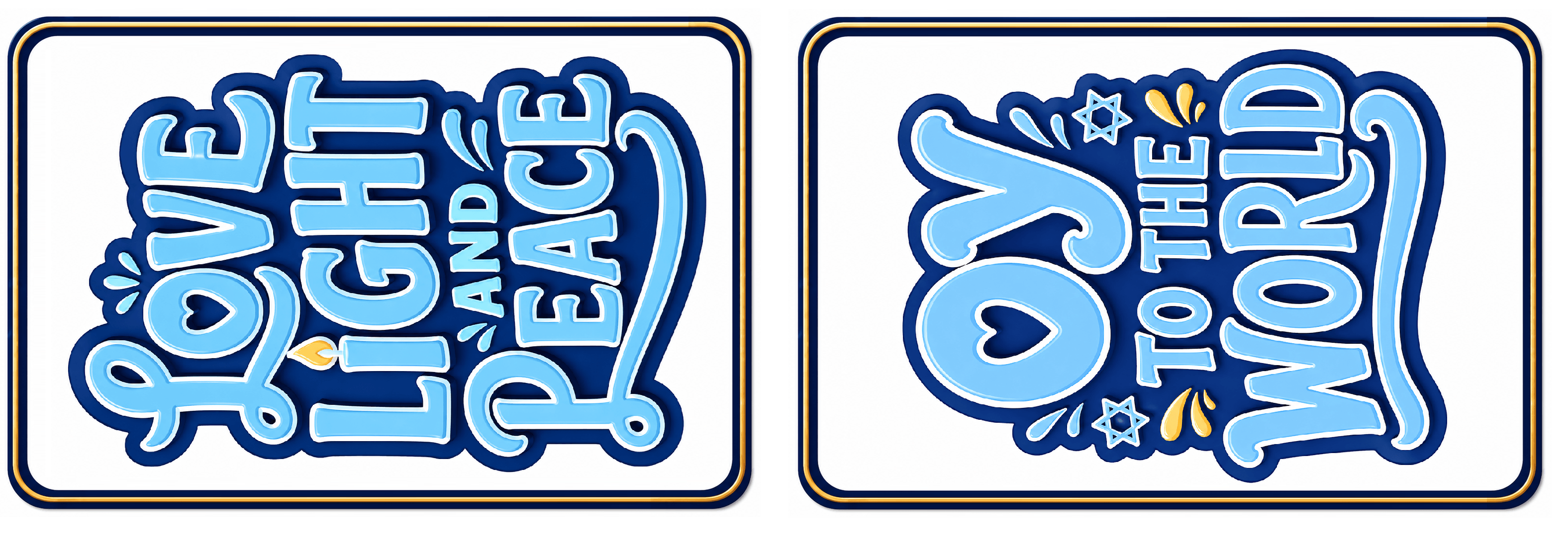 Hanukkah - Photo Booth Sign Props . Set of5 - Double Sided designs featuring 'Love Light and Peace' and 'Oy to the World' text.