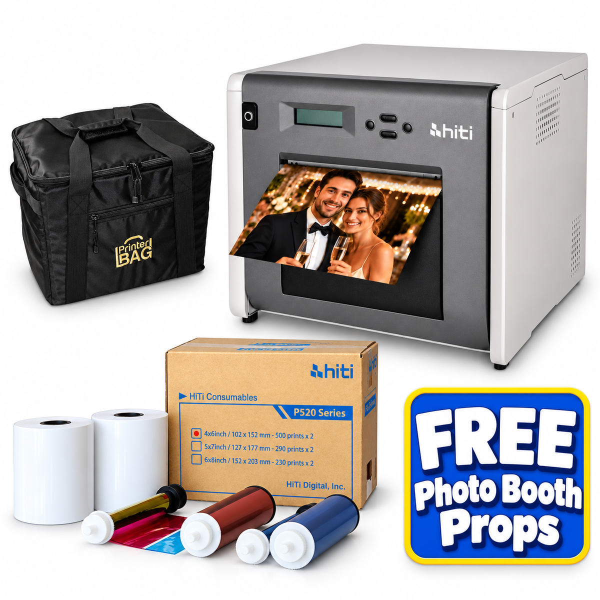 Hiti P525L Photo Printer Bundle with 4x6 media and carrying case
