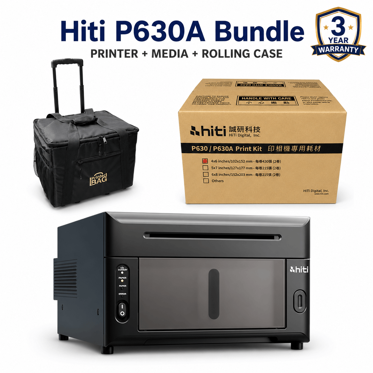 Hiti P630A Printer bundle with 4x6 media and carrying case
