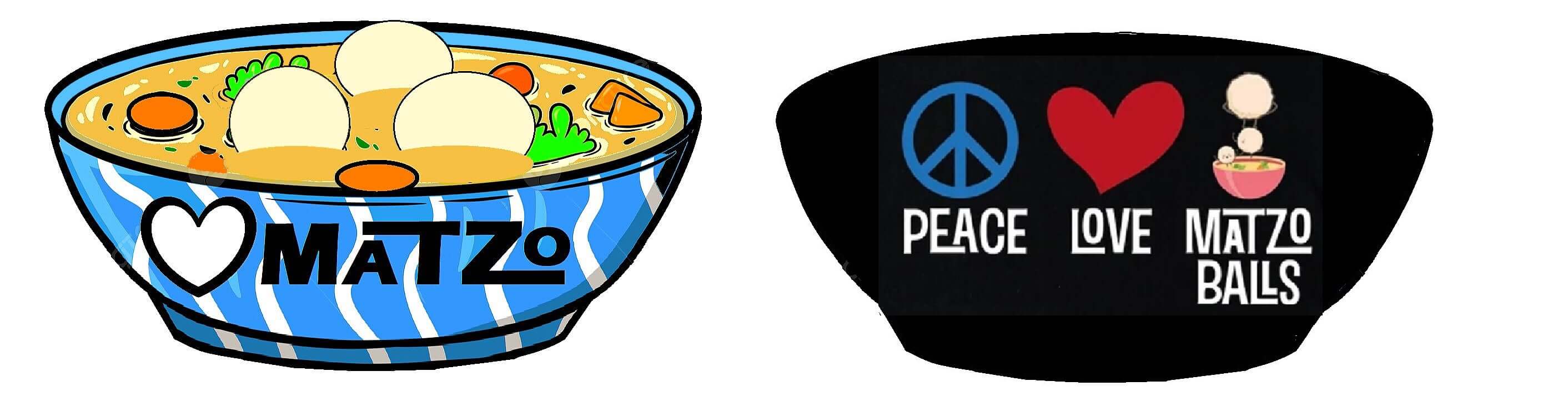 Matzo balls photo booth prop featuring vibrant bowl design and peace love matzo balls graphic for festive events.