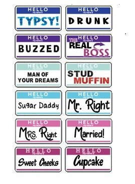 "Name Tags- 6 piece Collection" - Photo Booth Sign Props . Set of 6 - Double Sided