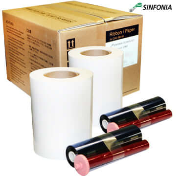 Sinfonia CS2 4x6 media kit with genuine paper and ink ribbon for high-quality printing.