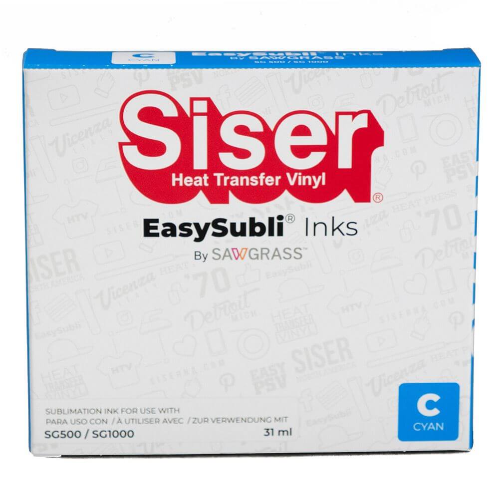 Siser EasySubli UHD Cyan ink cartridge for Sawgrass SG500 SG1000, 31ml, designed for sublimation and heat transfer vinyl.