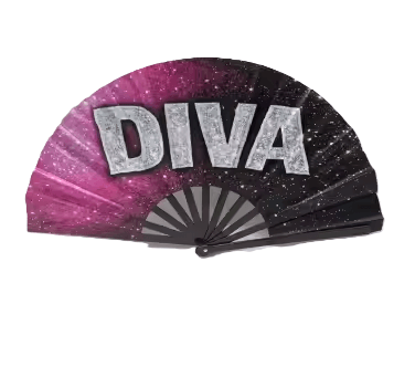 Diva Folding Fan for Photo Booth Party brightly colored fan prop for fun photo booth props events.