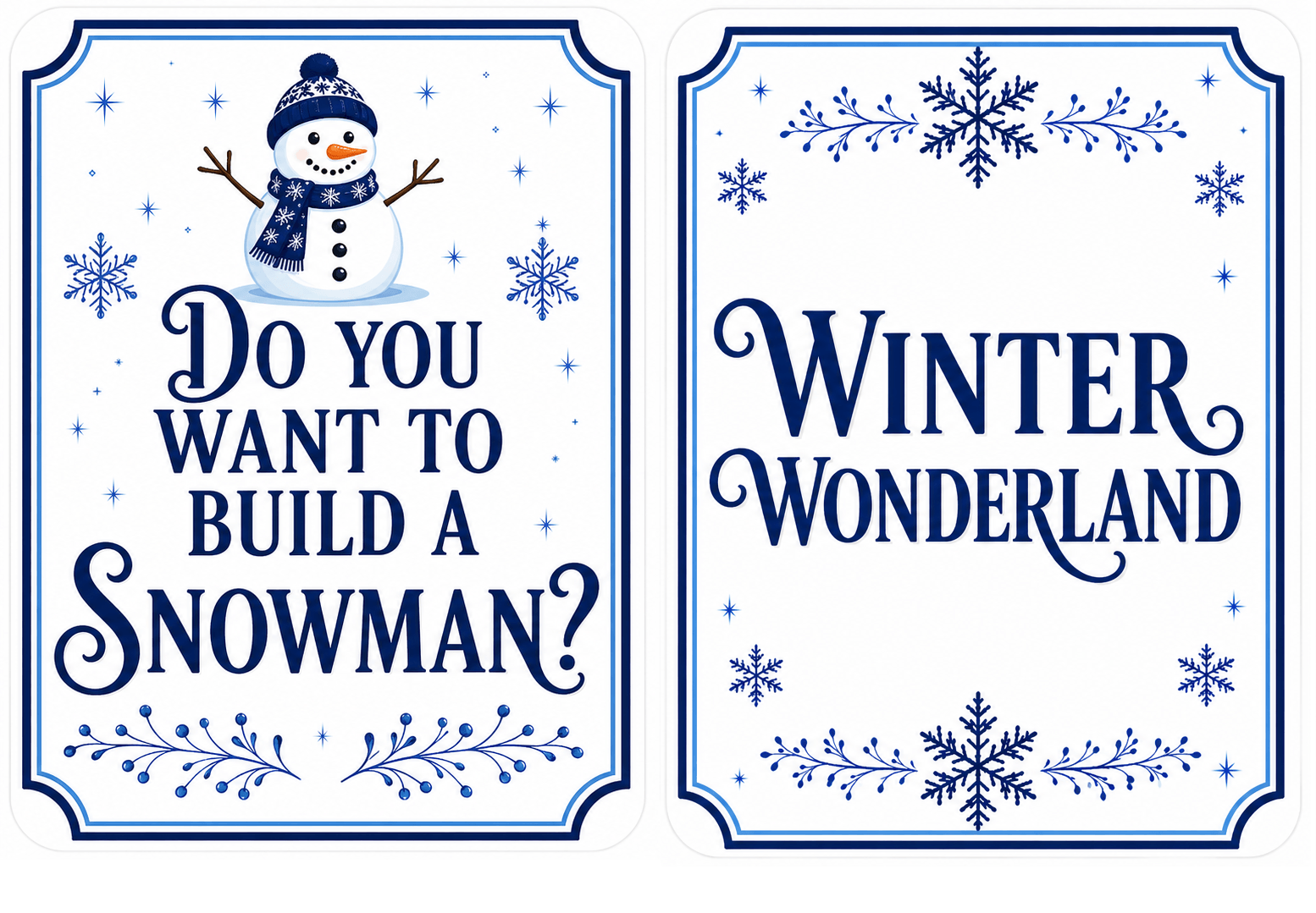 Holiday Corporate - Photo Booth Sign Props. Set of5 - Double Sided featuring 'Do You Want to Build a Snowman?' and 'Winter Wonderland'