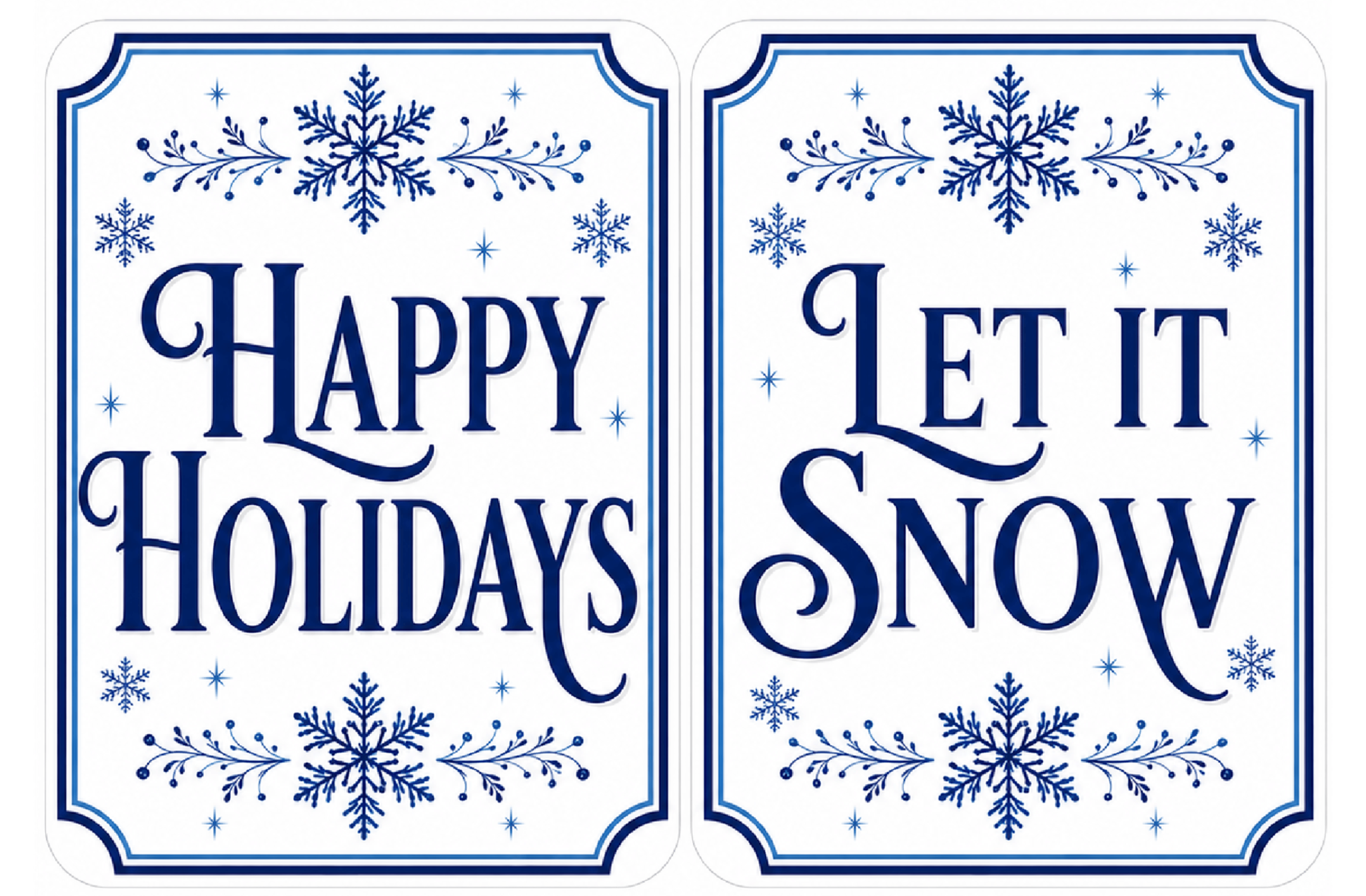 Holiday Corporate - Photo Booth Sign Props . Set of5 - Double Sided, featuring 'Happy Holidays' and 'Let it Snow' designs.
