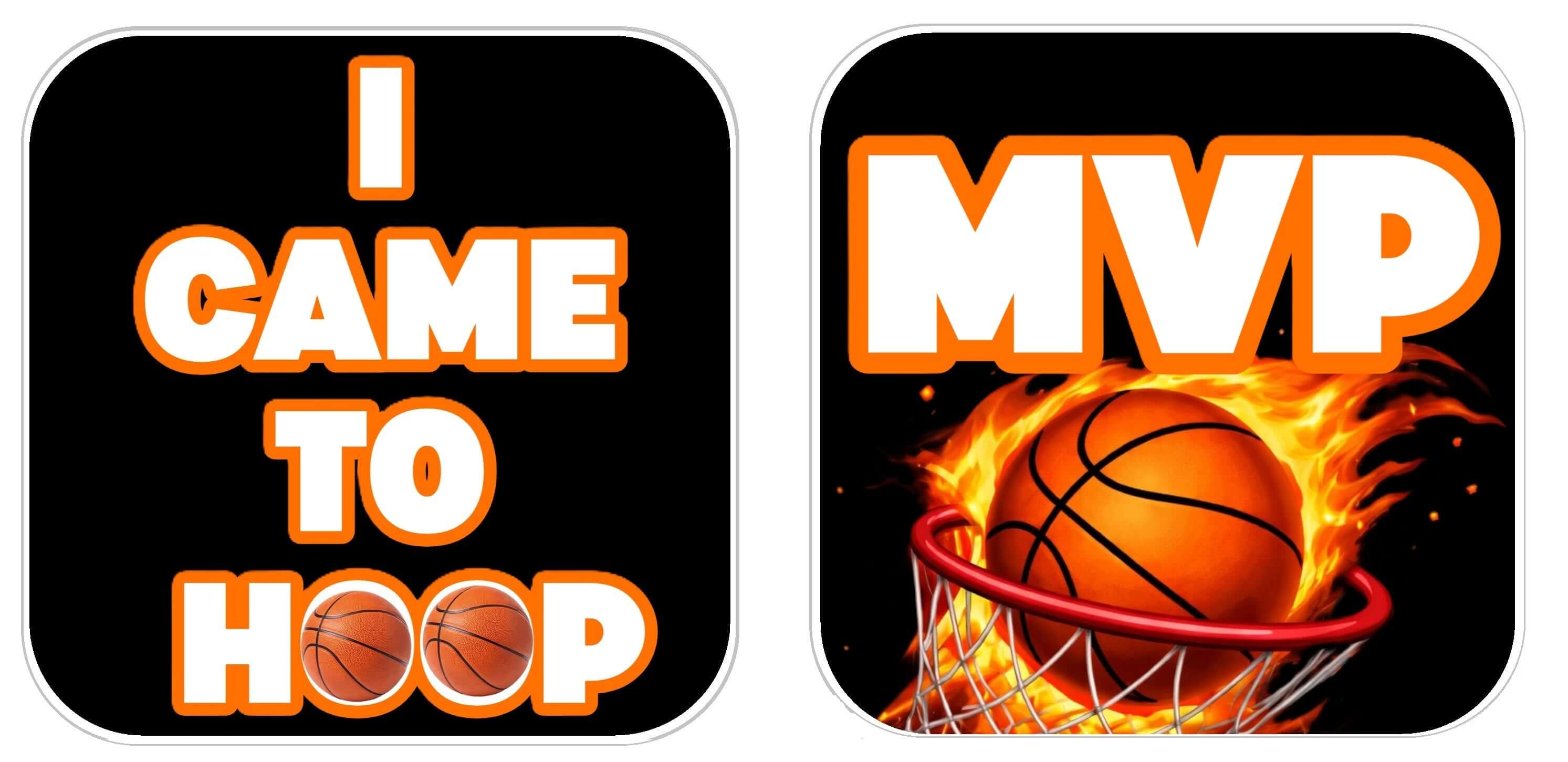 Basketball Prop Set vibrant photo booth props featuring 'I Came To Hoop' and 'MVP' designs.