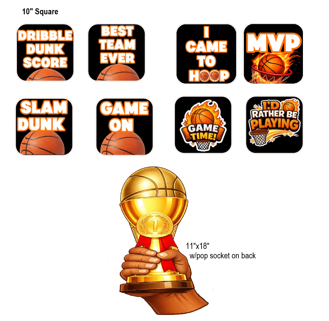 Basketball Prop Set featuring colorful photo booth props and trophy, perfect for fun parties.