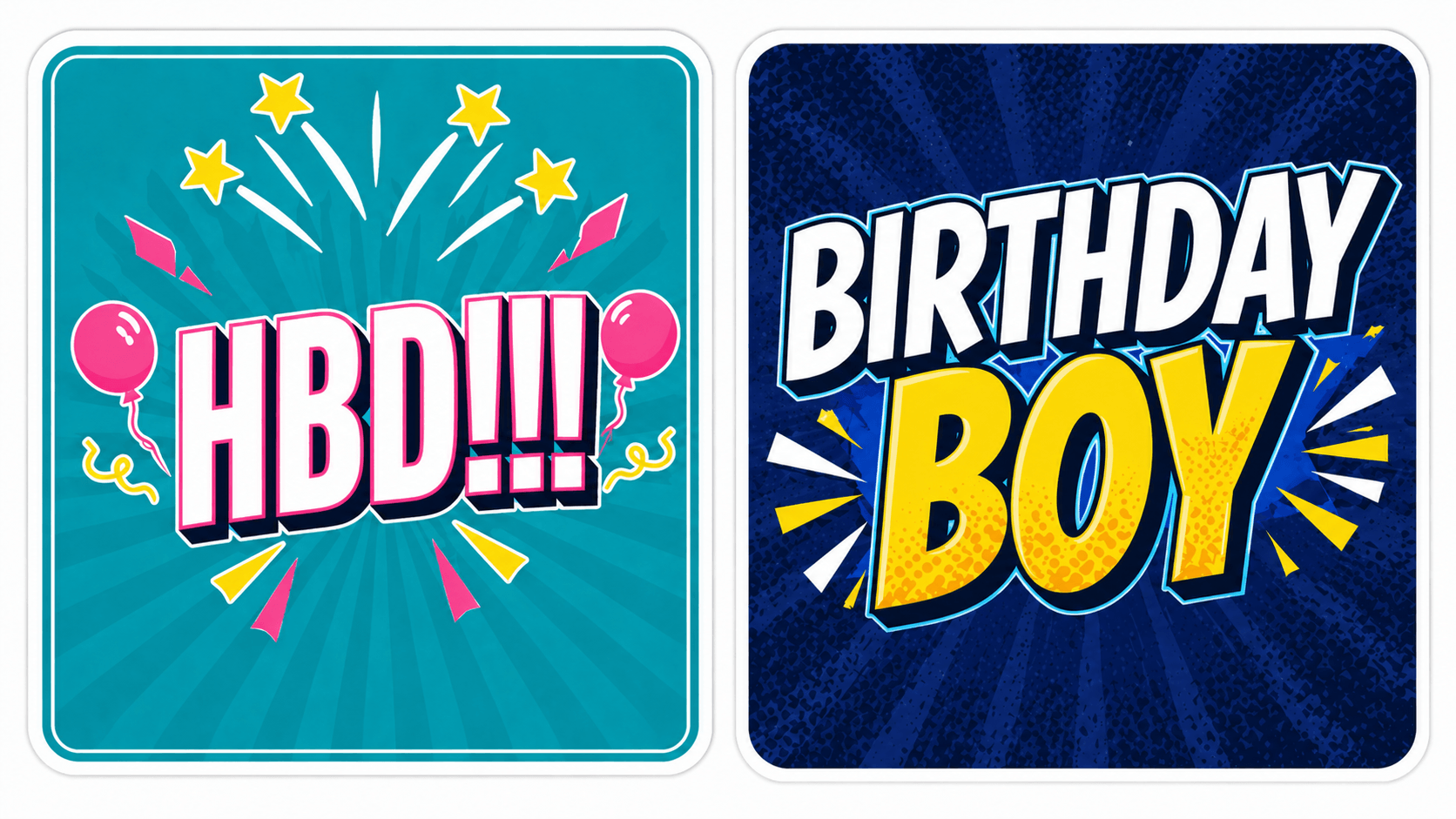 Ultimate Birthday Set Photo Booth Props featuring vibrant designs with 'HBD!!!' and 'Birthday Boy' sayings.