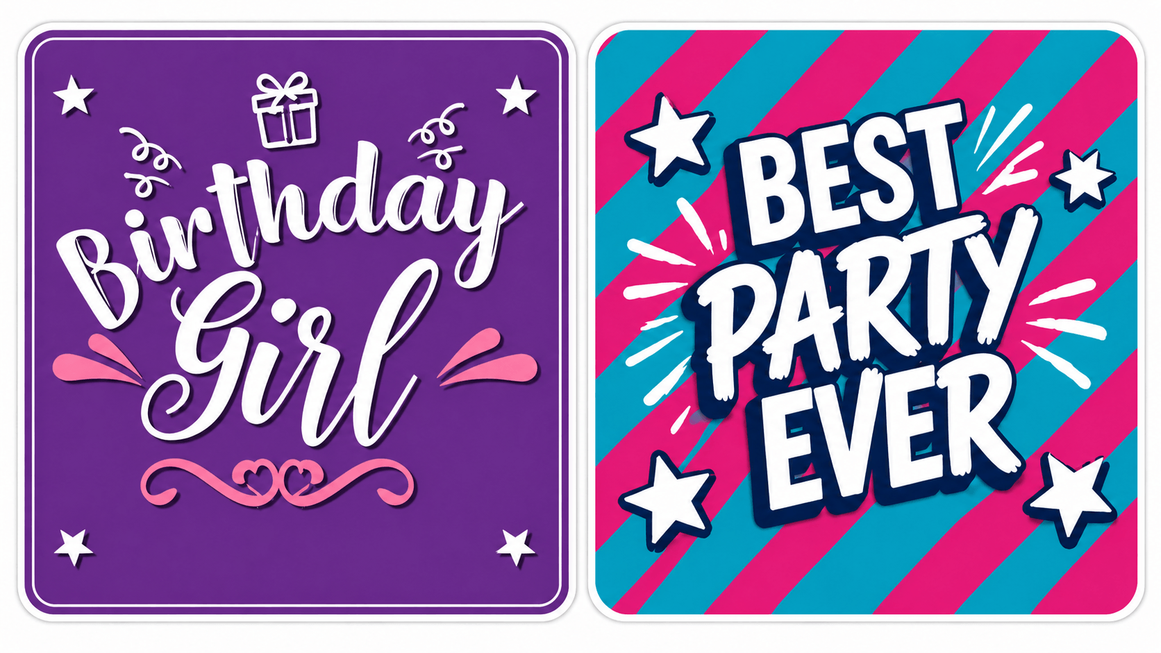 Ultimate Birthday Set Photo Booth Props featuring "Birthday Girl" and "Best Party Ever" colorful designs.