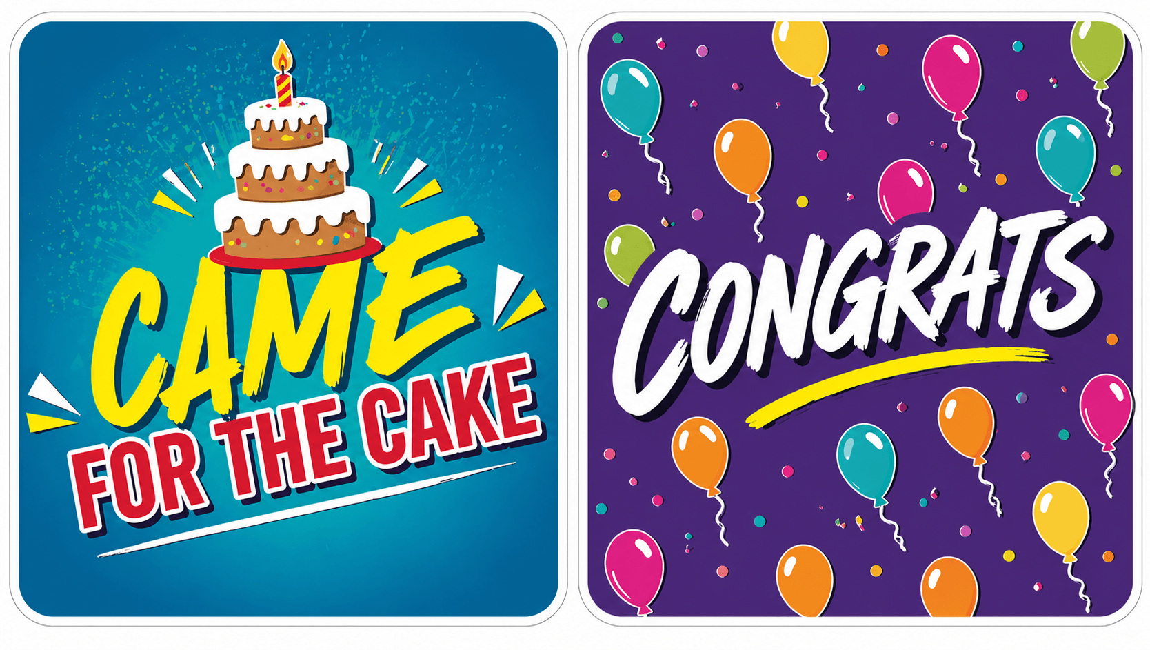 Ultimate Birthday Set Photo Booth Props featuring colorful cake and 'Congrats' designs with vibrant balloons.