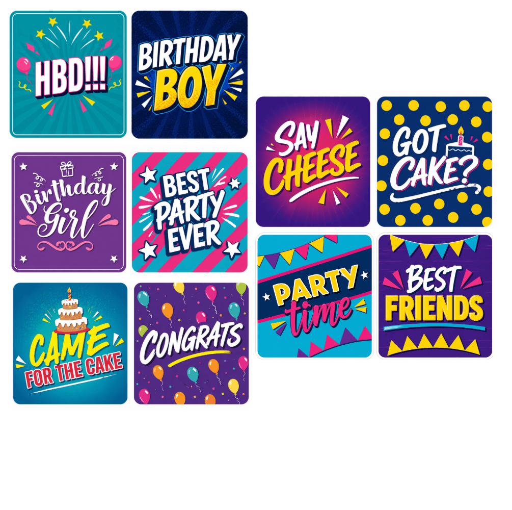 Ultimate Birthday Set Photo Booth Props featuring vibrant sayings for fun party moments.