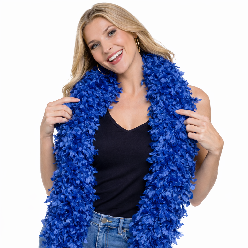 Blue featherless boa for photo booth and parties