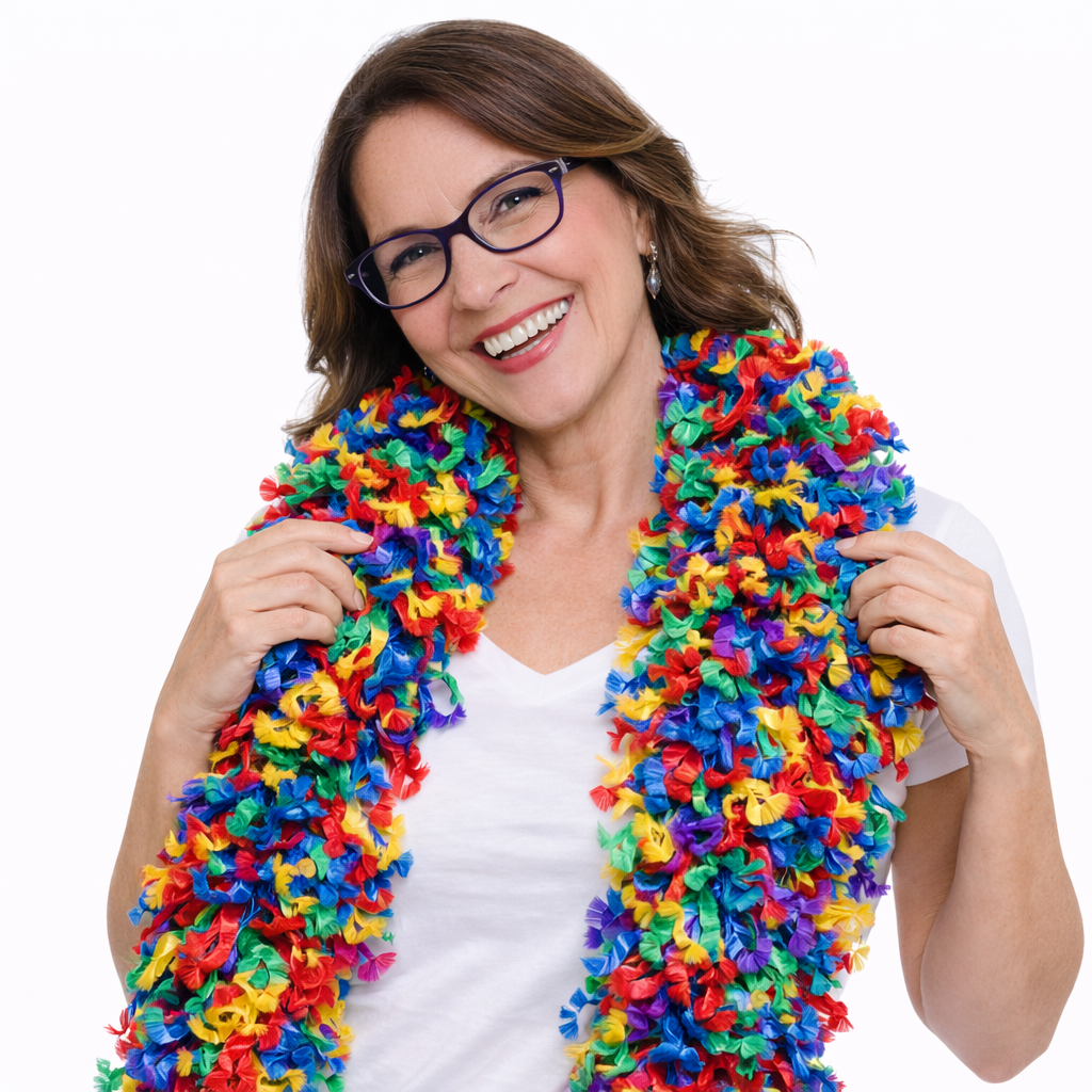 Multicolor Color Explosion featherless boa for photo booths and parties