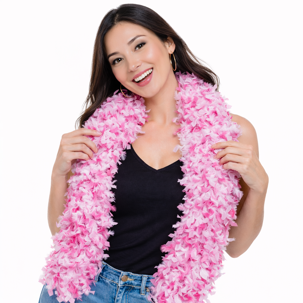 Luau pink and white featherless boa for photo booths, luaus and parties