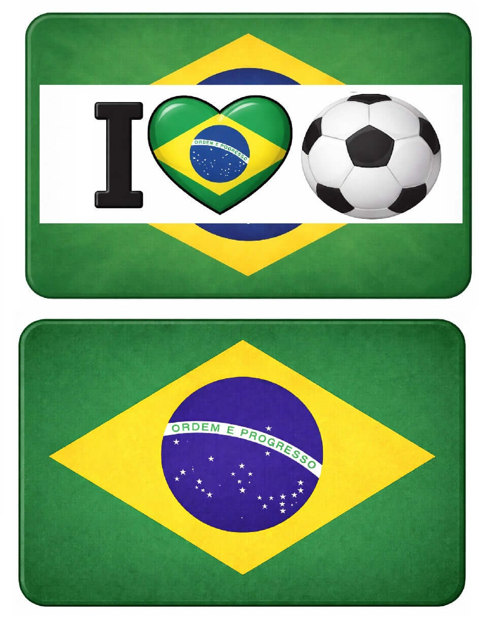 Soccer Brazil double sided photo booth props featuring the Brazilian flag and soccer elements.