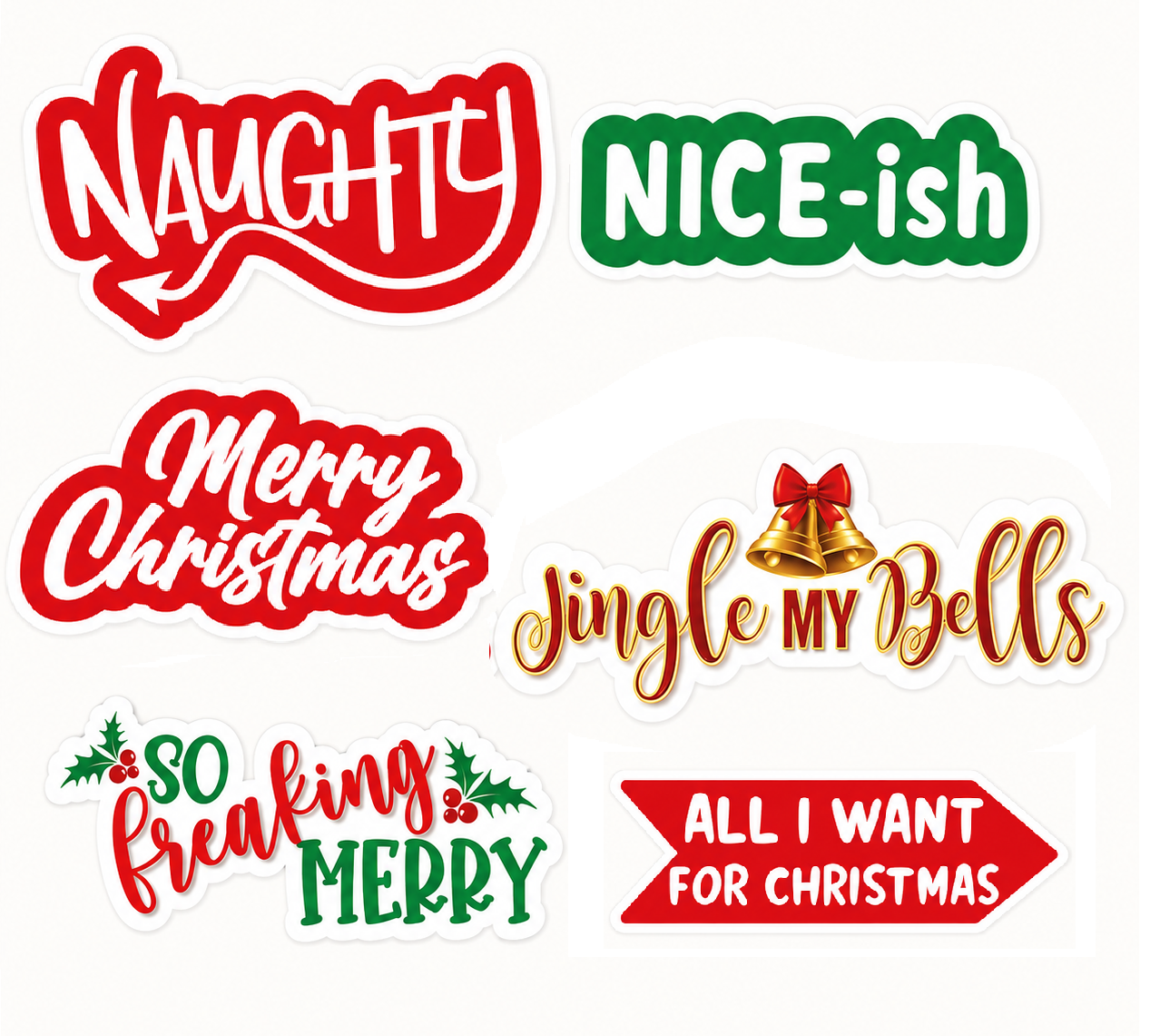 Christmas Big Words - Photo Booth Sign Props . Set of 6 - Single Sided