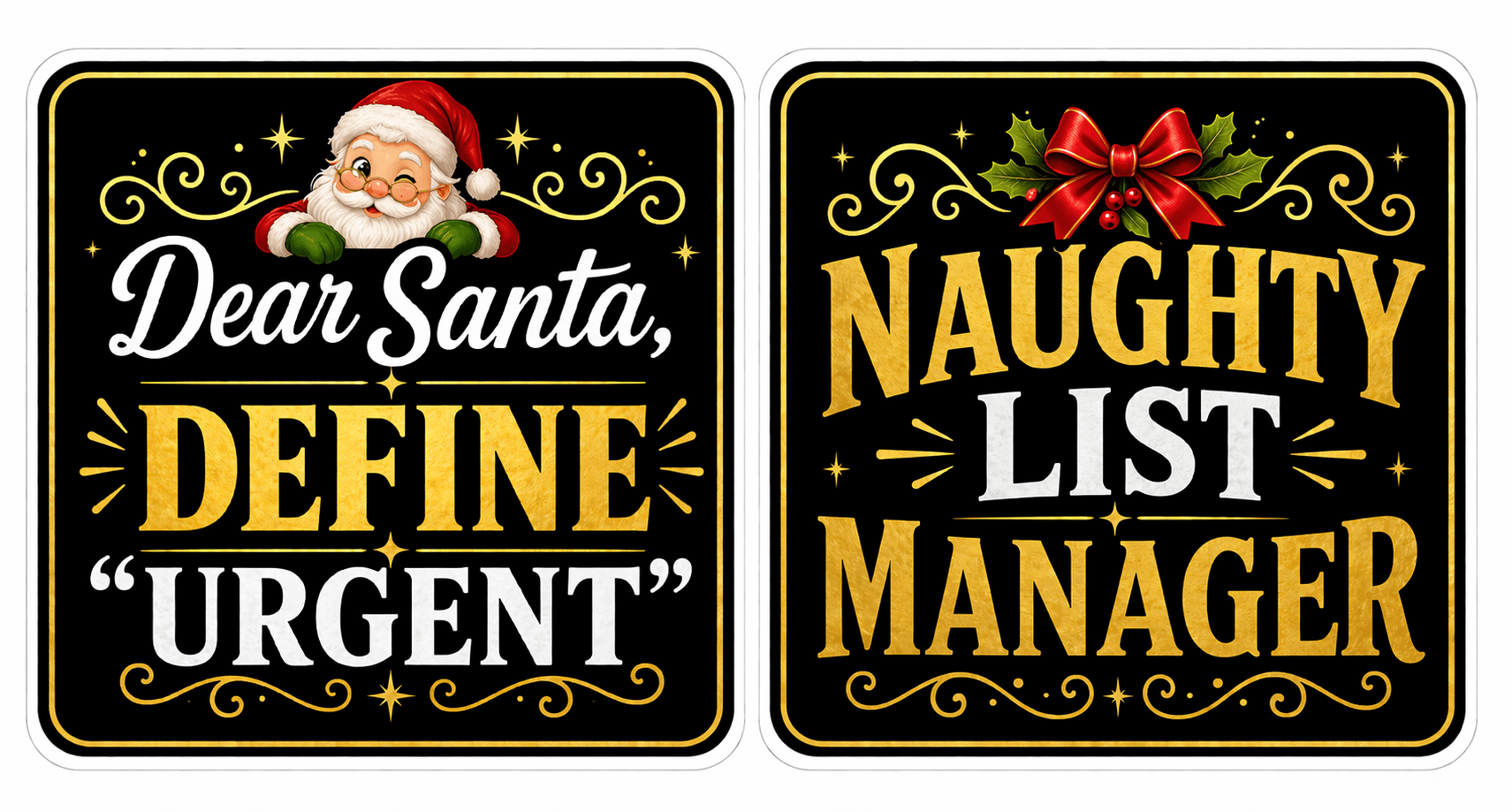 Christmas Corporate - Photo Booth Sign Props. Set of5 - Double Sided, featuring humorous Santa-themed signs.