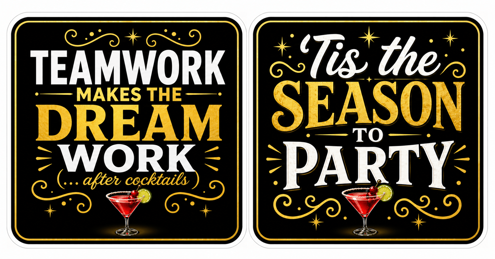 Christmas Corporate - Photo Booth Sign Props. Set of 5 - Double Sided with teamwork and party quotes.