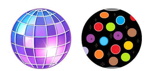 Colorful disco ball prop with vibrant patterns, perfect for retro 50's, 60's, 70's parties and events.