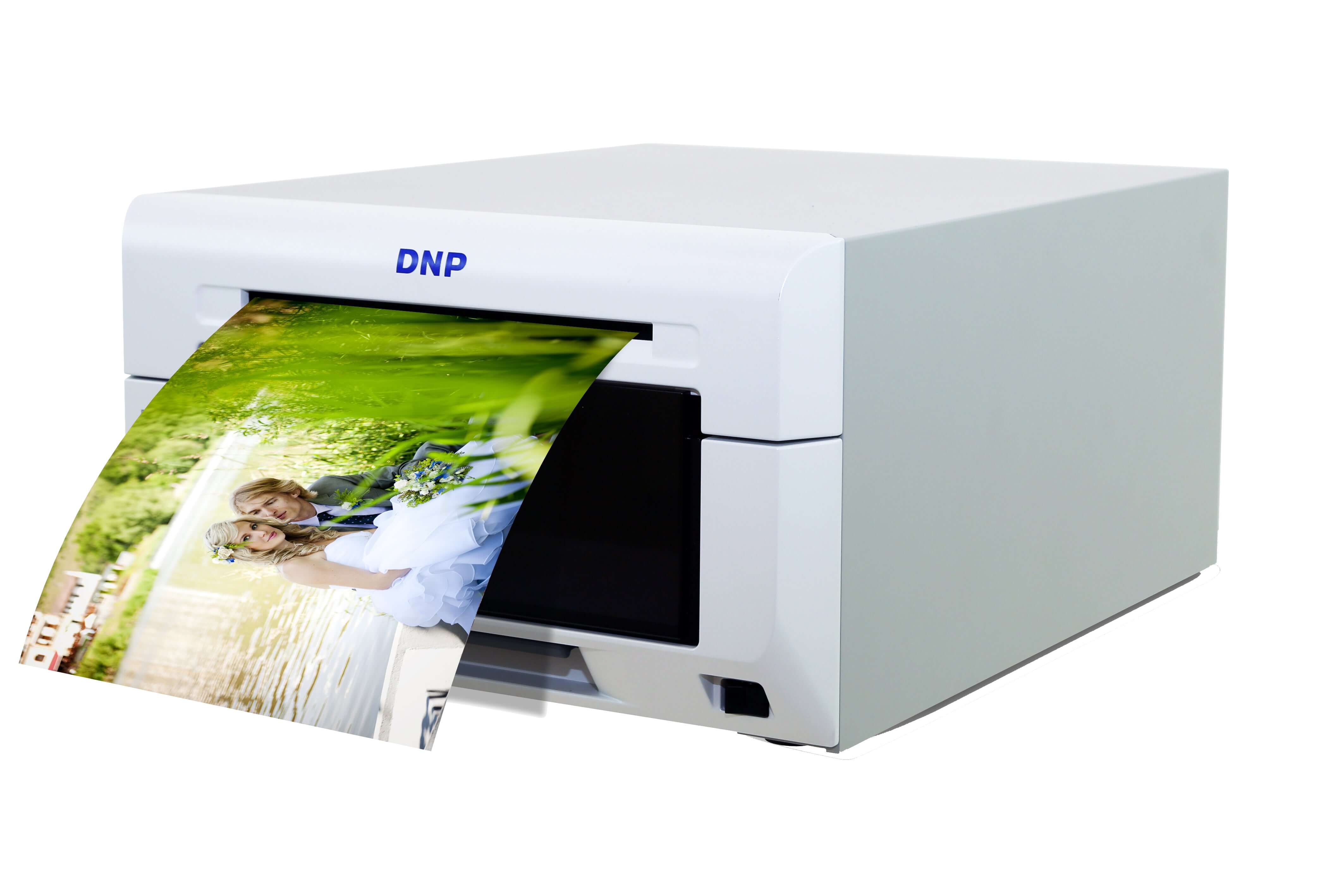 DNP DS620A dye-sublimation photo printer with wedding photo printing from the front.