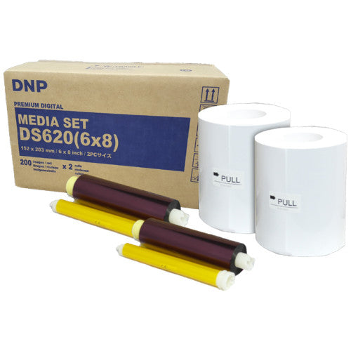DNP DS620 6x8 media set including paper and ribbons for DS620A photo printer, ideal for professional-grade photo printing.