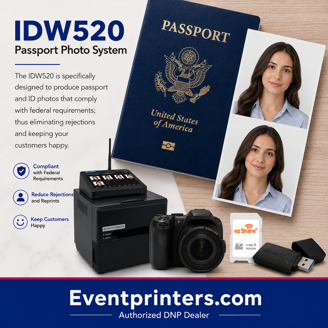 dnp idw520 passport photo system compliant with USA STANDARDS 2026