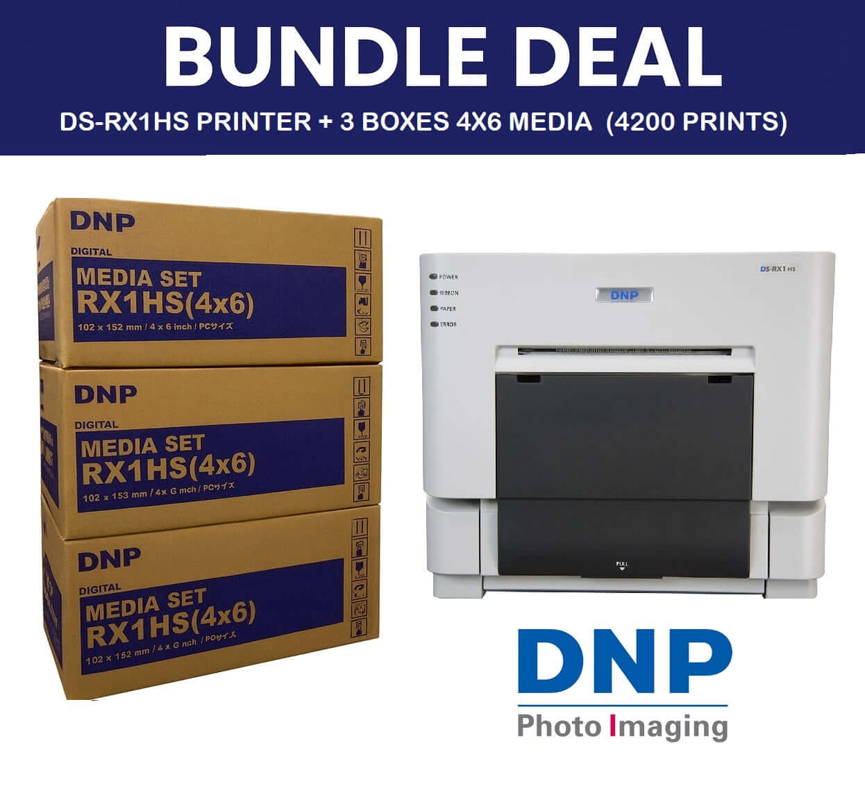 DNP DS-RX1HS Photo Printer + 3 Boxes 4x6 Media (4200 Prints)