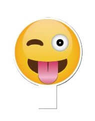 Winking face emoji paddle from a 5-piece collection, perfect for kids' events and fun activities.