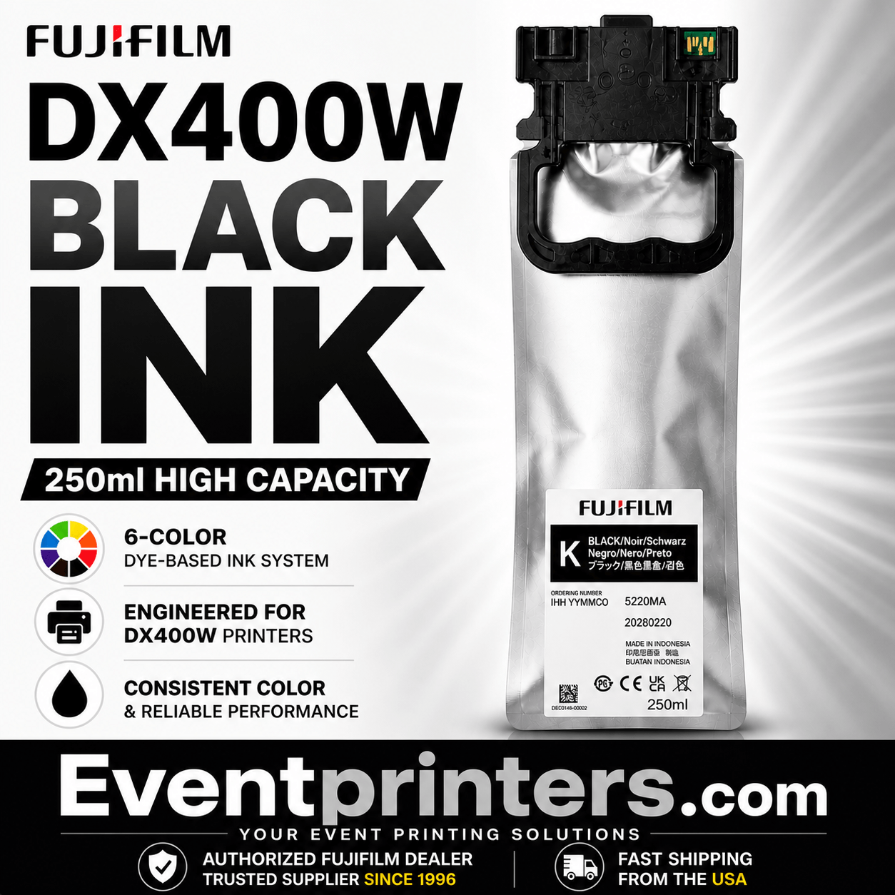 Fujifilm DX400W Ink Pouch (250ml) – Black