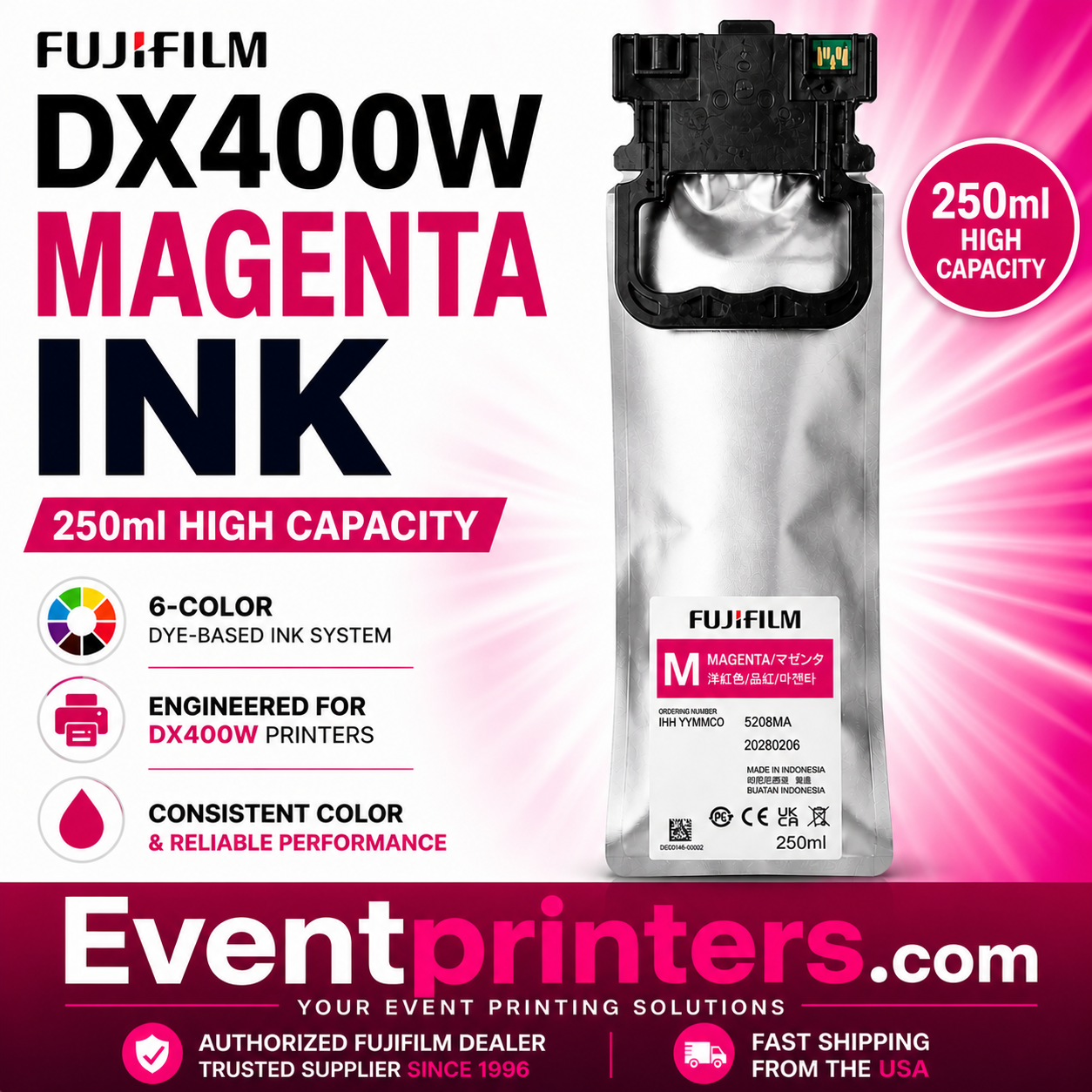Fujifilm DX400W Ink Pouch (250ml) – Magenta