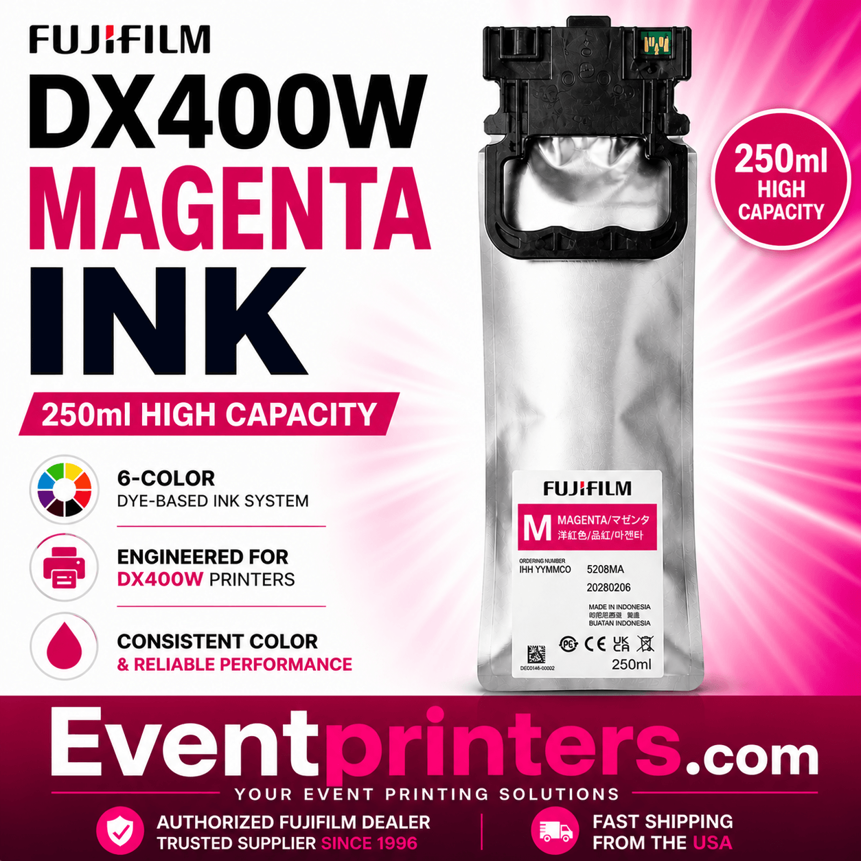 Fujifilm DX400W Ink Pouch (250ml) – Magenta