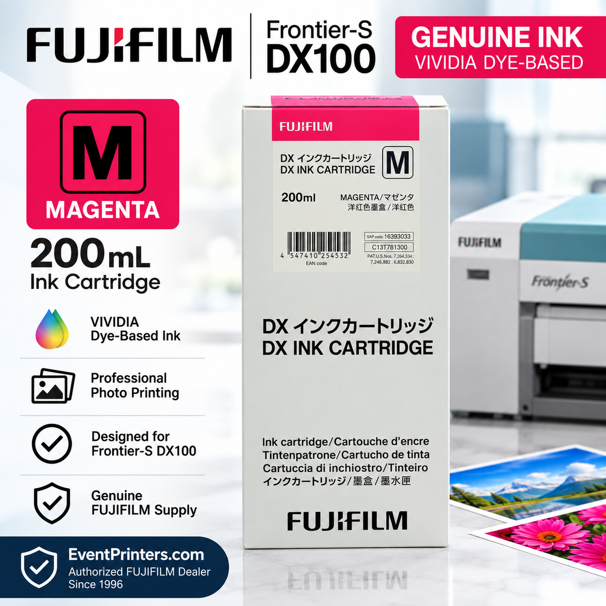 FUJIFILM VIVIDIA Magenta Ink Cartridge 200 mL for Frontier-S DX100 professional photo printer