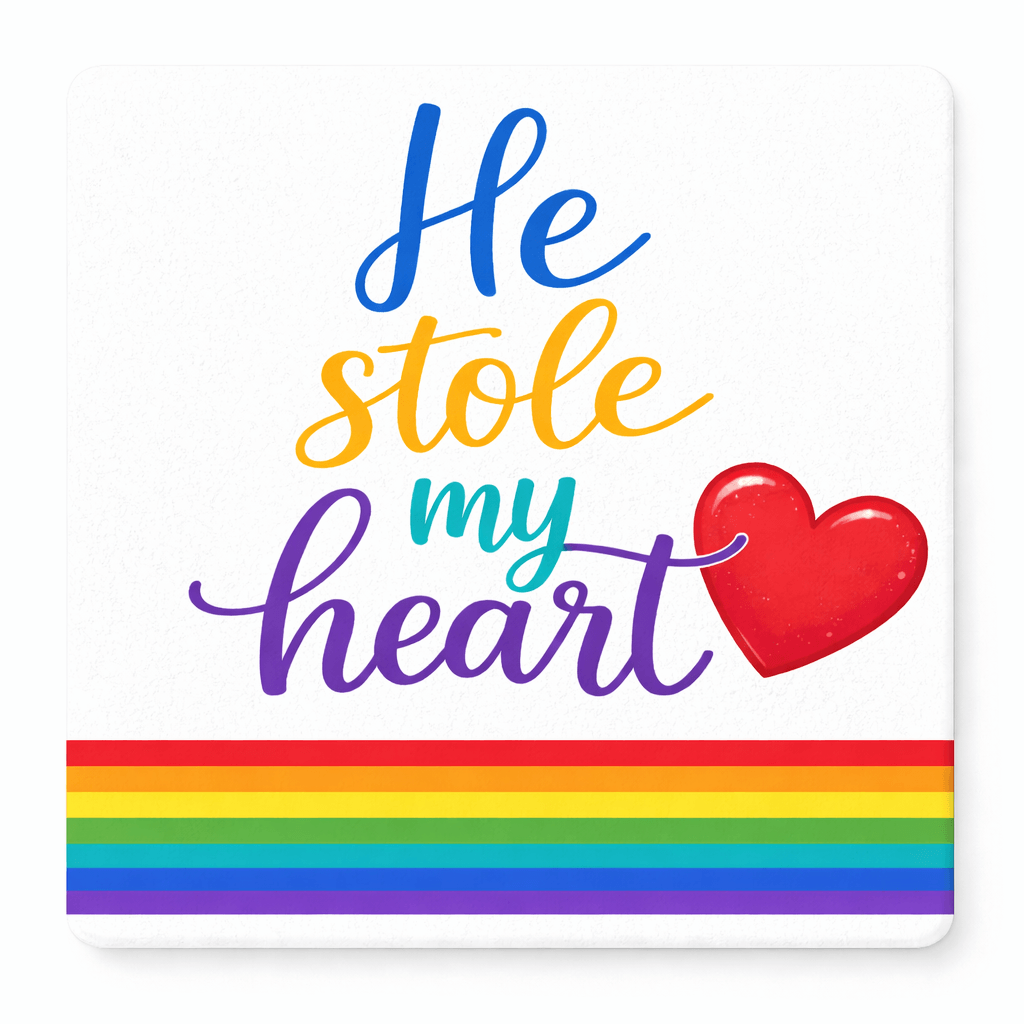 He stole my heart design with heart and rainbow stripes, perfect for Pride celebrations and Photo Booth props.