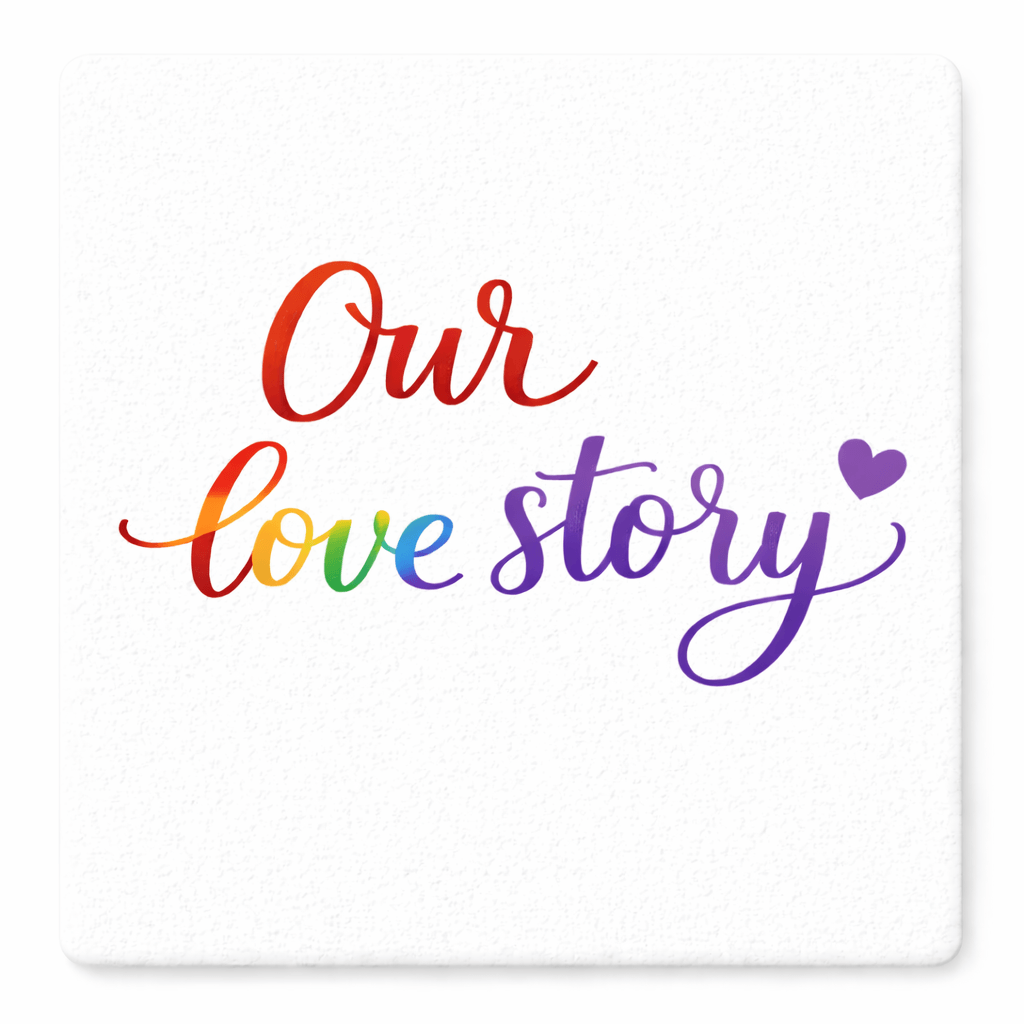 Pride Set - 5 Pieces photo booth props with vibrant colors saying 'Our love story' in playful typography.