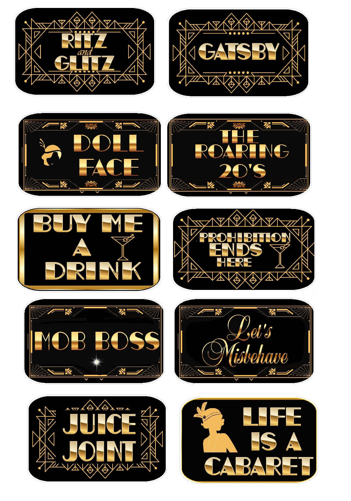 Doll face Gatsby Black and Gold Prop Set