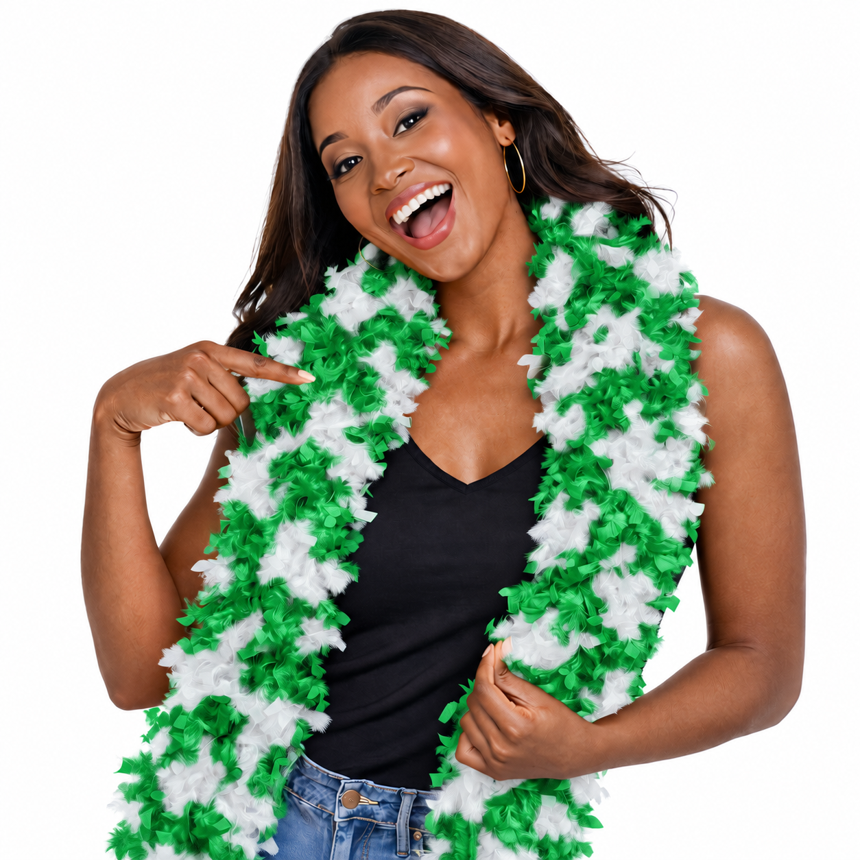 Green and white featherless boa for photo booths, St. Patrick’s Day and school events