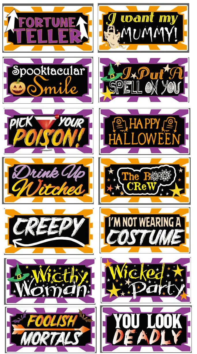 Halloween - 7 piece set- Photo Booth Sign Props .- Double Sided