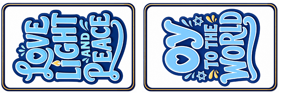 Hanukkah - Photo Booth Sign Props . Set of5 - Double Sided designs featuring 'Love Light and Peace' and 'Oy to the World' text.
